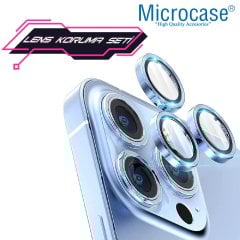 Microcase iPhone 13 Pro Max Kamera Camı Lens Koruyucu Halka Set - Sierra Mavi