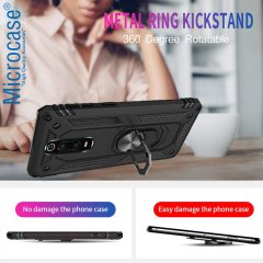 Microcase Xiaomi Mi 9T - Mi 9T Pro Anka Serisi Yüzük Standlı Armor Kılıf Siyah + Tempered Glass Cam Koruma (SEÇENEKLİ)