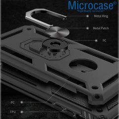 Microcase Xiaomi Mi 9T - Mi 9T Pro Anka Serisi Yüzük Standlı Armor Kılıf Siyah + Tempered Glass Cam Koruma (SEÇENEKLİ)