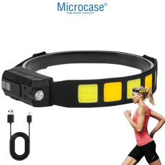 Microcase Su Geçirmez Hareket Sensörlü Usb Şarjlı Led Kafa Feneri 2 Şerit Led - AL5222