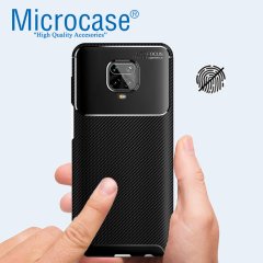 Microcase Xiaomi Redmi Note 9 S Maxy Serisi Carbon Fiber Silikon TPU Kılıf - Siyah