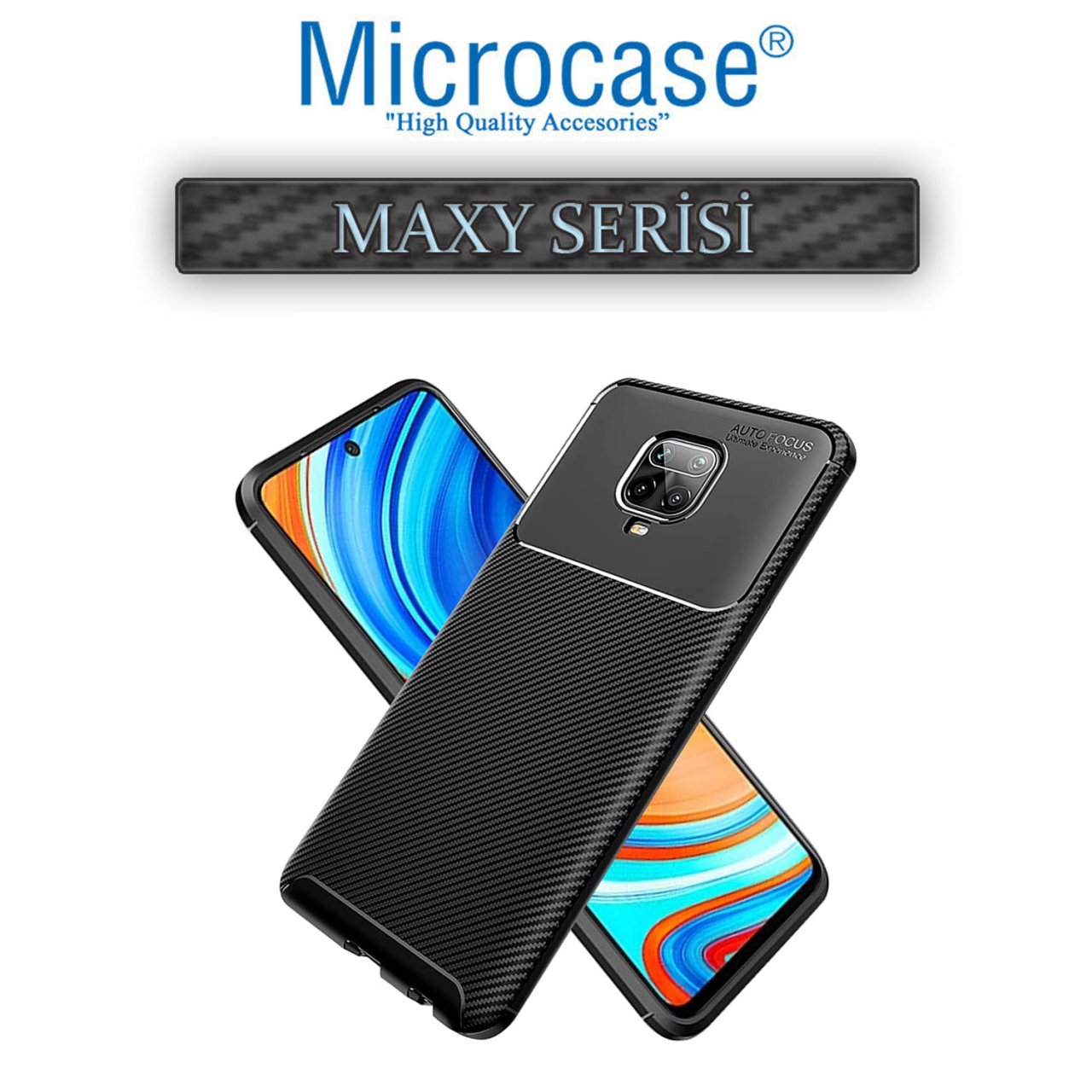 Microcase Xiaomi Redmi Note 9 S Maxy Serisi Carbon Fiber Silikon TPU Kılıf - Siyah