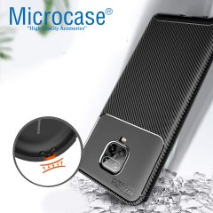 Microcase Xiaomi Redmi Note 9 S Maxy Serisi Carbon Fiber Silikon TPU Kılıf - Siyah