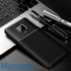 Microcase Xiaomi Redmi Note 9 S Maxy Serisi Carbon Fiber Silikon TPU Kılıf - Siyah