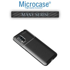 Microcase Xiaomi Mi 10 Lite Maxy Serisi Carbon Fiber Silikon TPU Kılıf - Siyah