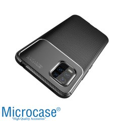 Microcase Xiaomi Mi 10 Lite Maxy Serisi Carbon Fiber Silikon TPU Kılıf - Siyah