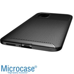 Microcase Xiaomi Mi 10 Lite Maxy Serisi Carbon Fiber Silikon TPU Kılıf - Siyah