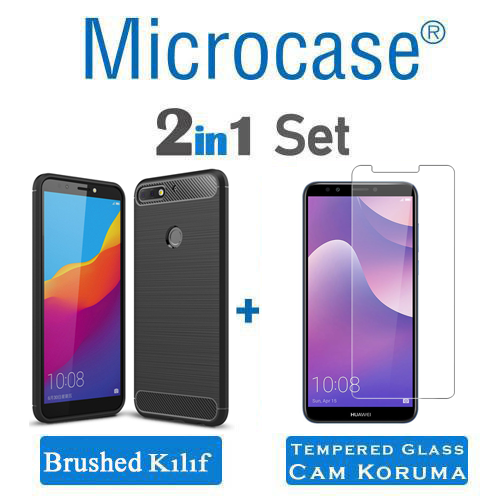 Huawei Y7 2018 London Brushed CarbonFiber Silikon TPU Kılıf+CAM