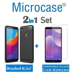 Huawei Y7 2018 London Brushed CarbonFiber Silikon TPU Kılıf+CAM