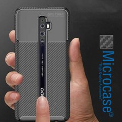 Microcase Oppo Reno 2 Maxy Serisi Carbon Fiber Silikon TPU Kılıf - Siyah