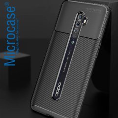 Microcase Oppo Reno 2 Maxy Serisi Carbon Fiber Silikon TPU Kılıf - Siyah