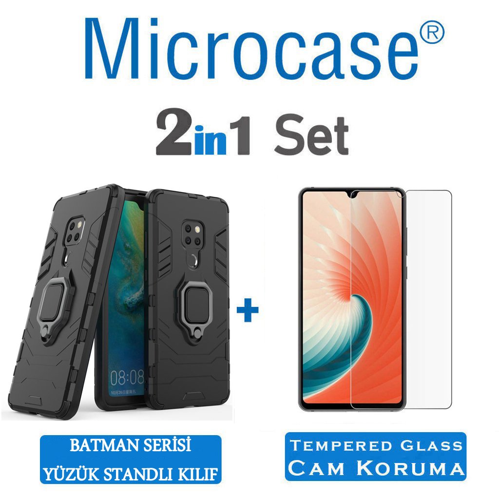 Huawei Mate 20 Batman Serisi Yüzük Standlı Kılıf + Cam Koruma