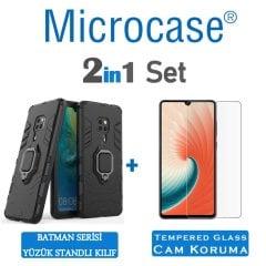 Huawei Mate 20 Batman Serisi Yüzük Standlı Kılıf + Cam Koruma