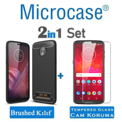 Motorola Moto Z3 Play Brushed Carbon Fiber Silikon TPU Kılıf+CAM