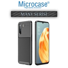 Microcase Oppo Reno 3 Maxy Serisi Carbon Fiber Silikon TPU Kılıf - Siyah