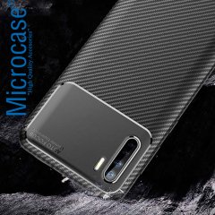 Microcase Oppo Reno 3 Maxy Serisi Carbon Fiber Silikon TPU Kılıf - Siyah