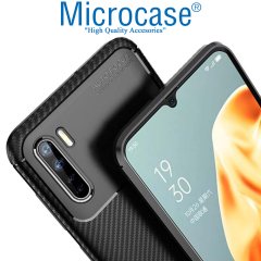 Microcase Oppo Reno 3 Maxy Serisi Carbon Fiber Silikon TPU Kılıf - Siyah