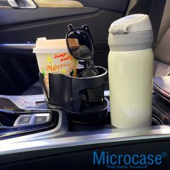 Microcase 2in1 Fonksiyonel Araç İçi Şişe Bardak İçecek Tutucu Çift Kupa Dönebilir Tasarım - AL3483