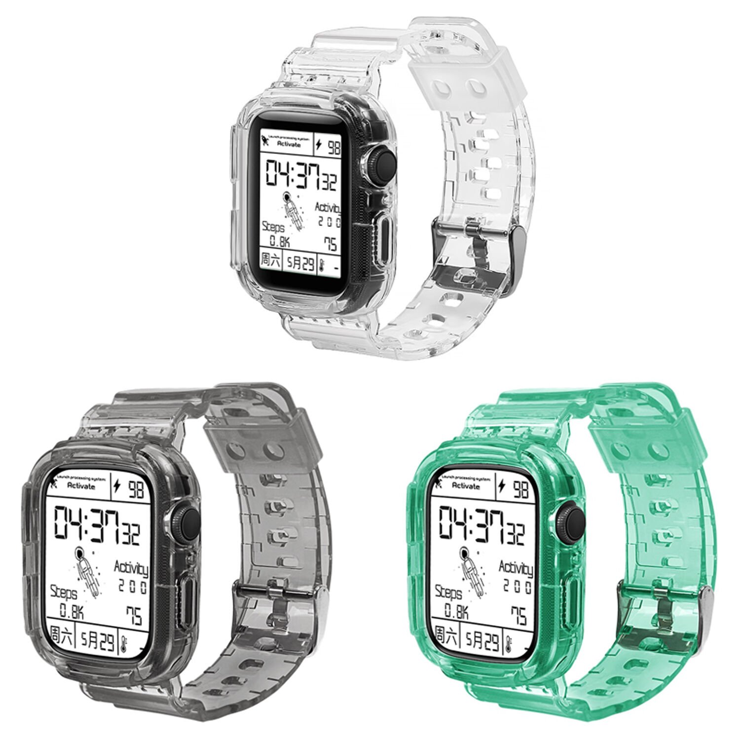 Microcase Apple Watch 38 mm - 40 mm - 41 mm Uyumlu Kılıf Korumalı Silikon Kordon Kayış - KY22-1