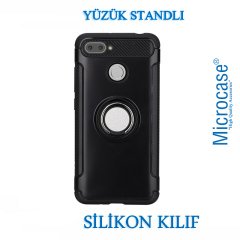 Xiaomi Mi 8 Lite Yüzük Standlı Armor Silikon Kılıf + Cam Koruma