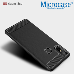 Microcase Xiaomi Mi 8 SE Brushed CarbonFiberSilikon TPU Kılıf+CAM