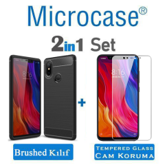 Microcase Xiaomi Mi 8 SE Brushed CarbonFiberSilikon TPU Kılıf+CAM