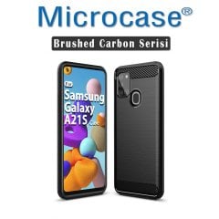 Microcase Samsung Galaxy A21s Brushed Carbon Fiber Silikon TPU Kılıf - Siyah