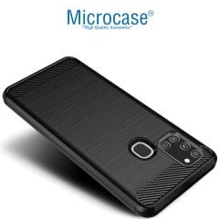 Microcase Samsung Galaxy A21s Brushed Carbon Fiber Silikon TPU Kılıf - Siyah