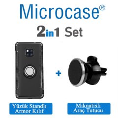 Huawei Mate 20 Pro Yüzük Standlı Armor Kılıf + Araç Tutucu