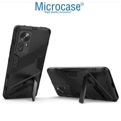 Microcase Xiaomi Mi 12 Pro Matrix Serisi Armor Standlı Perfect Koruma Kılıf -Siyah