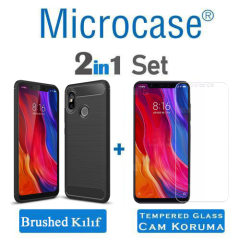Microcase Xiaomi Mi 8 Brushed Carbon Fiber Silikon TPU Kılıf +CAM