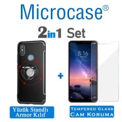 Xiaomi Redmi Note 6 Pro Yüzük Standlı Armor Silikon Kılıf + CAM