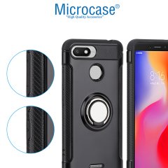 Xiaomi Redmi 6A Yüzük Standlı Armor Silikon Kılıf + Cam Koruma