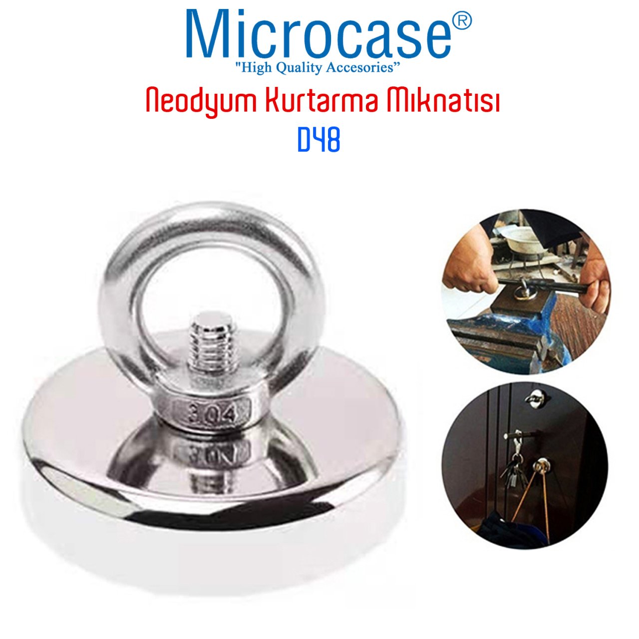 Microcase Süper Güçlü 48mm Neodyum Kurtarma Mıknatısı Yuvarlak Vidalı Pot Magnet - D48