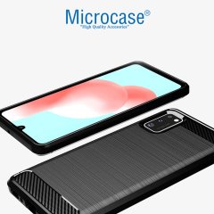 Microcase Samsung Galaxy A41 Brushed Carbon Fiber Silikon TPU Kılıf - Siyah