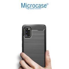 Microcase Samsung Galaxy A41 Brushed Carbon Fiber Silikon TPU Kılıf - Siyah