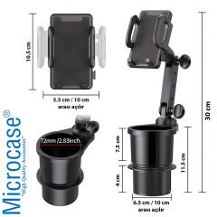 Microcase Araç İçi Bardaklıktan Monte 2in1 Bardak ve Telefon Tutucu 30 cm - AL3488