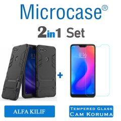 Xiaomi Mi 8 Lite Alfa Serisi Armor Standlı Kılıf + Ekran Koruma