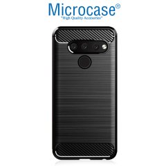 Microcase LG Q60 - LG K50 Brushed Carbon Fiber Silikon Kılıf - Siyah