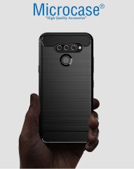 Microcase LG Q60 - LG K50 Brushed Carbon Fiber Silikon Kılıf - Siyah