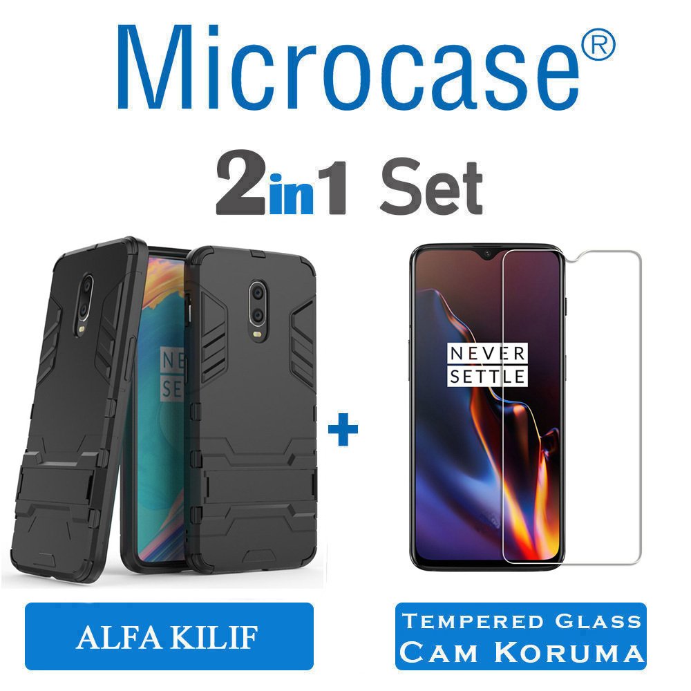 OnePlus 6T Alfa Serisi Armor Standlı Kılıf + Ekran Koruma