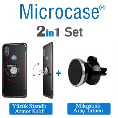 Xiaomi Redmi Note 6 Pro Yüzük Standlı Armor Kılıf + Araç Tutucu