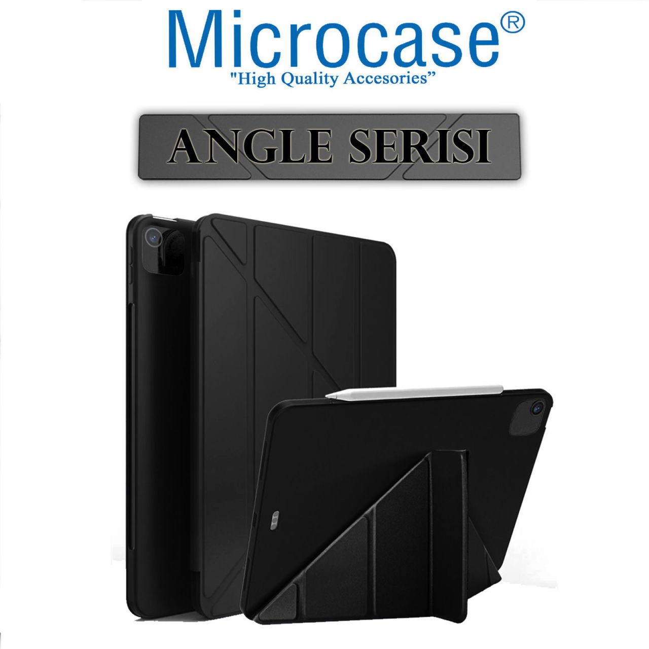 Microcase iPad Pro 11 2021 ANGLE Serisi Standlı Deri Kılıf - Siyah