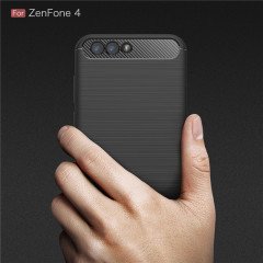 Asus Zenfone 4 Ze554KL Brushed Carbon Silikon Kılıf + Tempered Cam