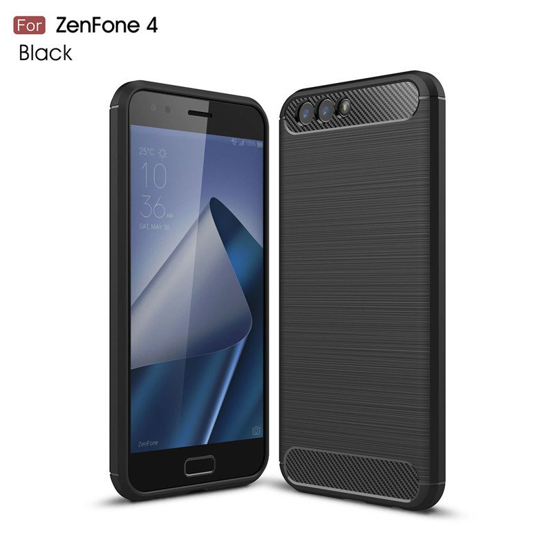 Asus Zenfone 4 Ze554KL Brushed Carbon Silikon Kılıf + Tempered Cam