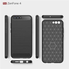 Asus Zenfone 4 Ze554KL Brushed Carbon Silikon Kılıf + Tempered Cam