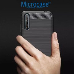 Microcase Huawei P Smart S - Y8p Brushed Carbon Fiber Silikon TPU Kılıf - Siyah