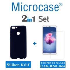 Huawei P Smart Premium Matte Silikon Kılıf + Tempered Glass Cam