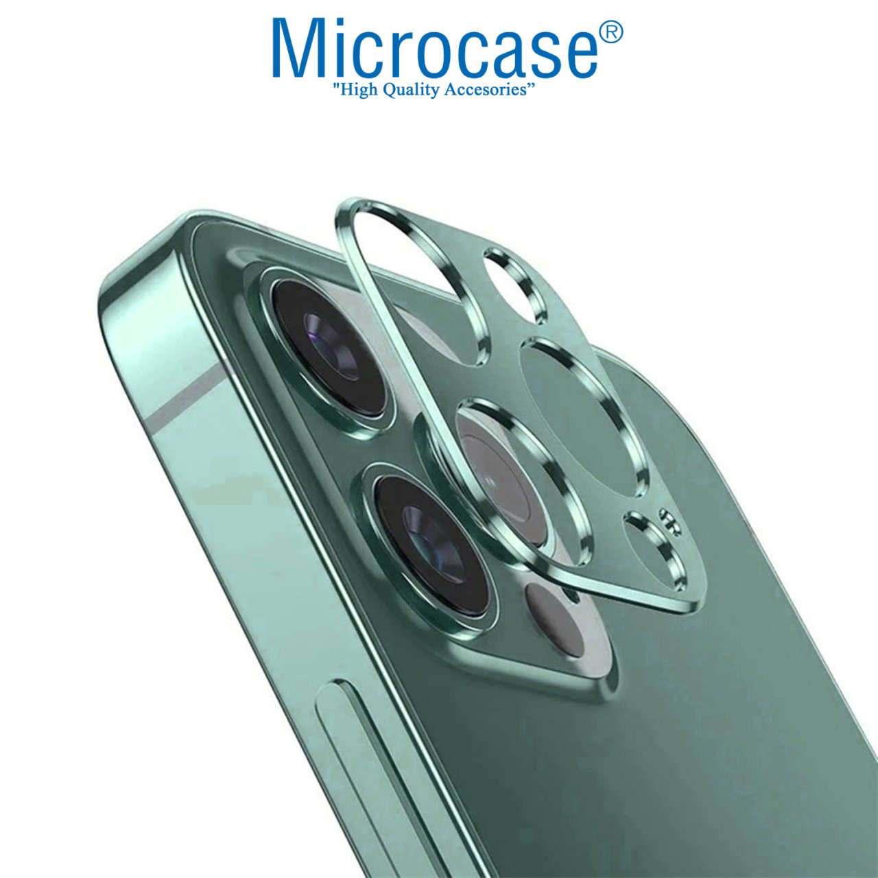 Microcase iPhone 13 Pro Kamera Lens Koruma Halkası - Kapalı Tasarım Açık Mavi
