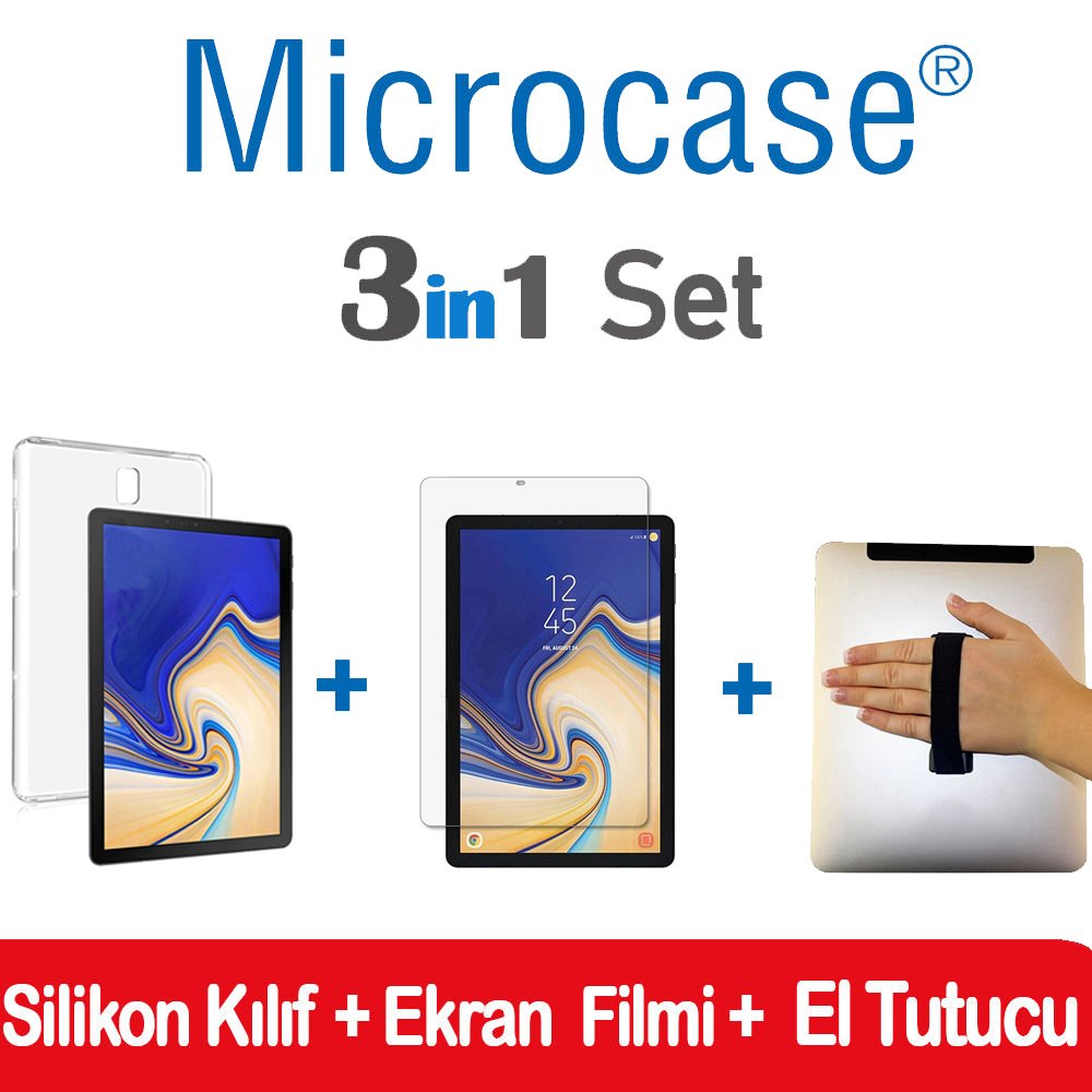 Samsung Tab S4 10.5 T830 T835 Silikon Kılıf + Film + El Tutucu
